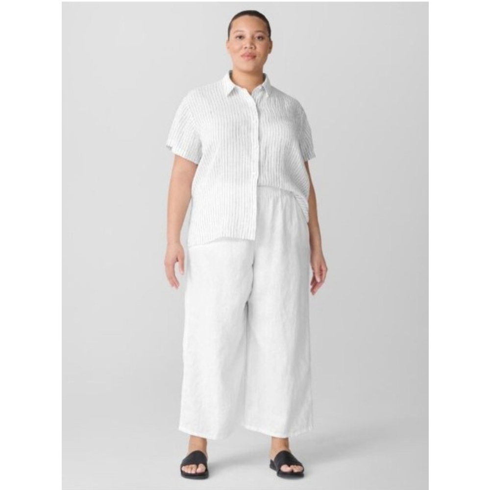 EILEEN FISHER Organic Linen Wide Leg Cropped Pull-on Pants XS White - Picture 2 of 10